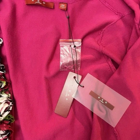 RED Bright Pink V-Neck Sweater with Rosette Trim - Picture 3 of 5